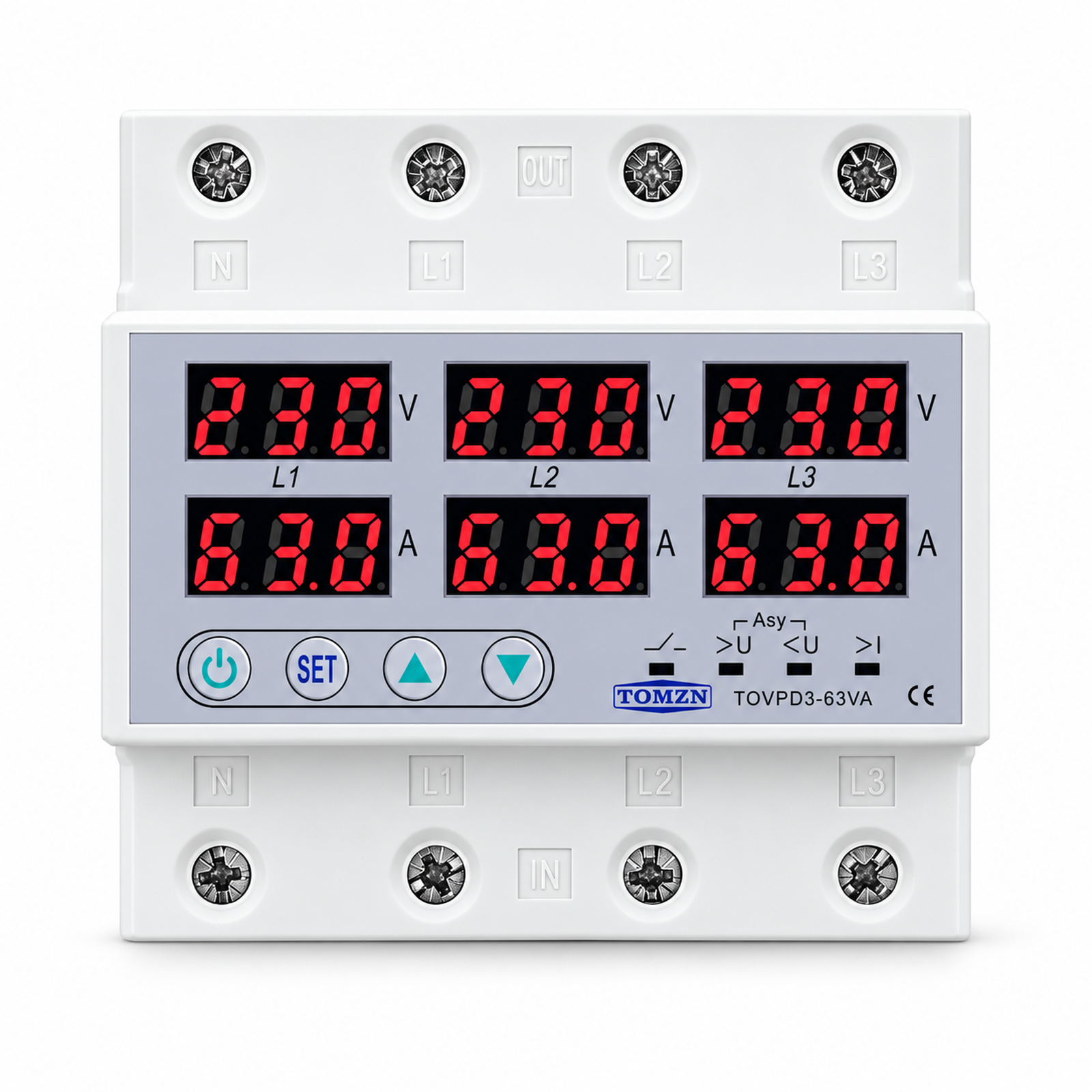 TOMZN TOVPD3-VA 3-Phase 4-Pole Adjustable Voltage & Current Protector